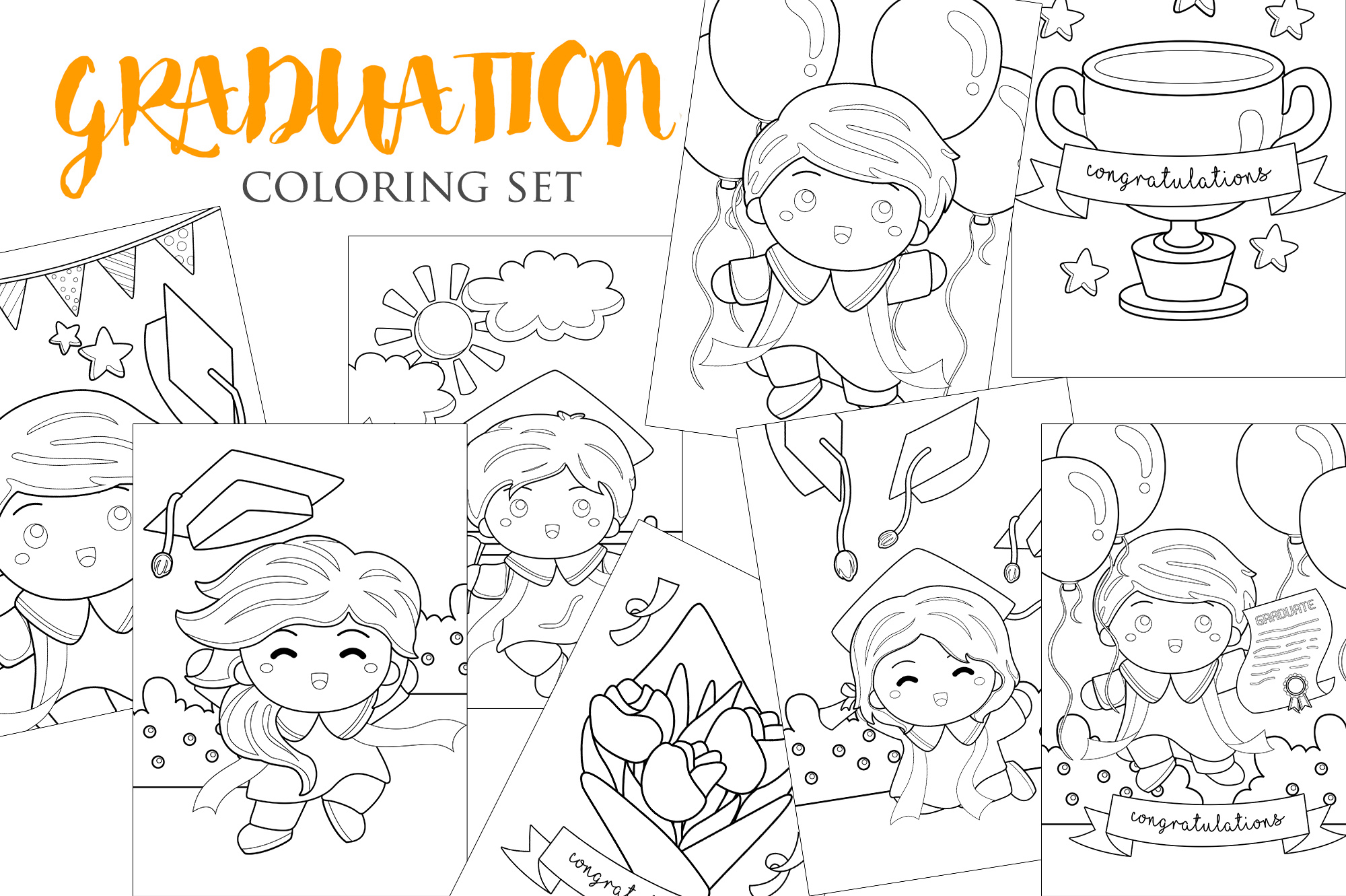 Happy kids celebration graduation party school coloring for kids and adult