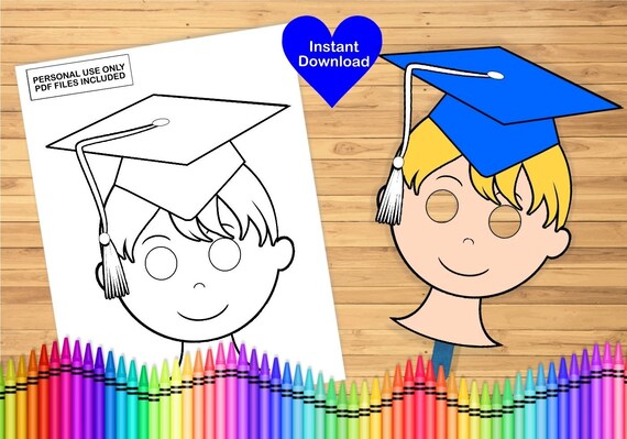 Graduation mask coloring page printable kindergarten grad pre