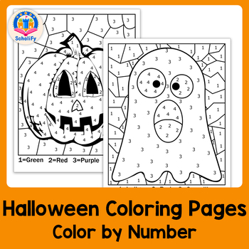 Halloween color by number coloring pages and activities for kindergarten