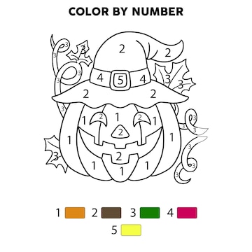 Premium vector halloween color by number coloring page