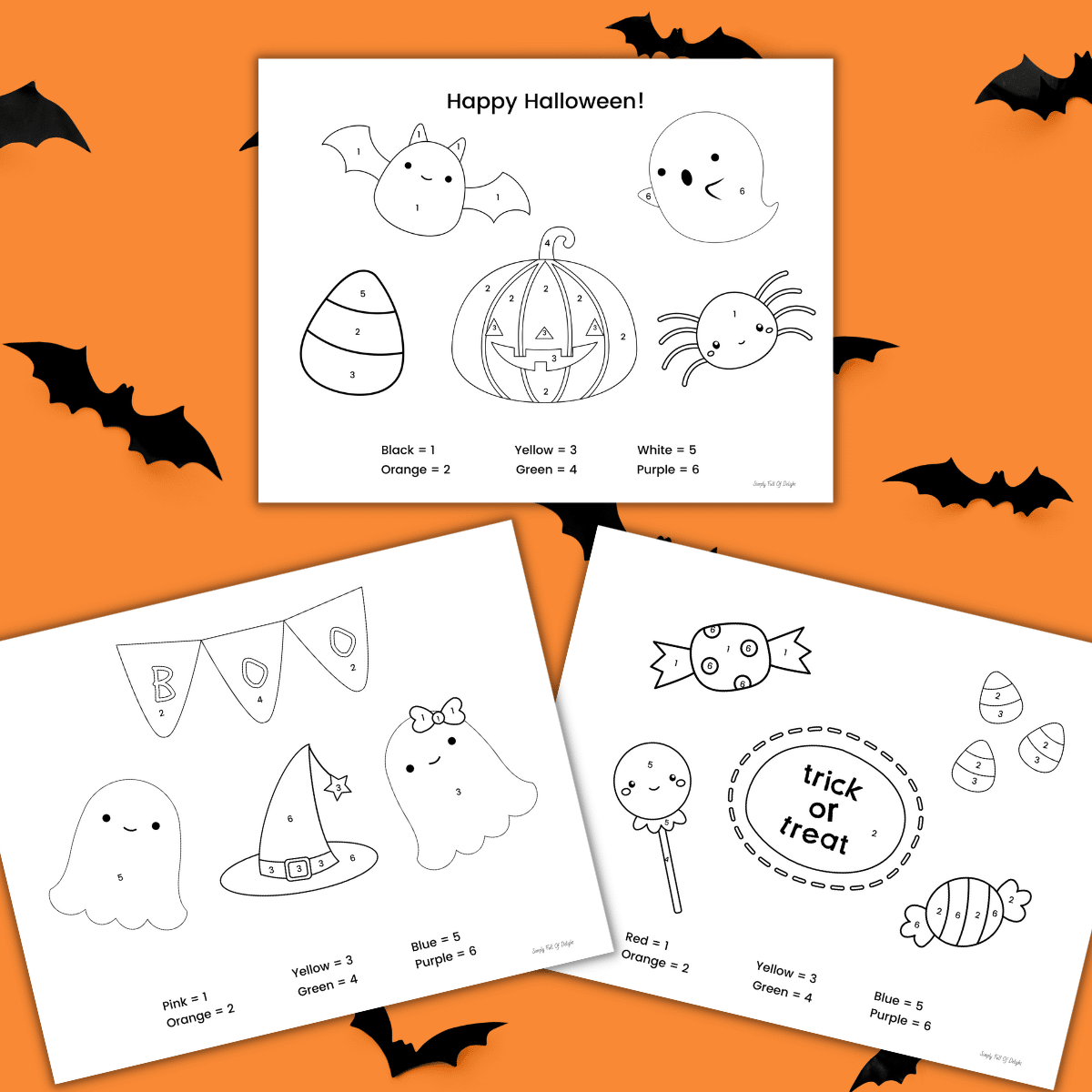 Free halloween color by number printables for kids