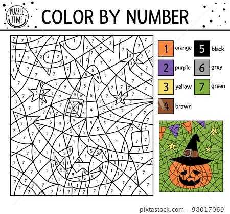 Vector halloween color by number activity with