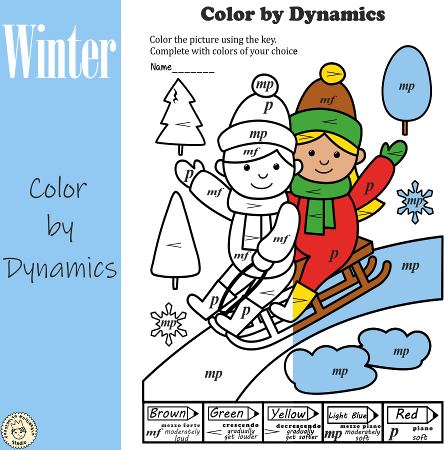 Winter music coloring pages color by dynamics