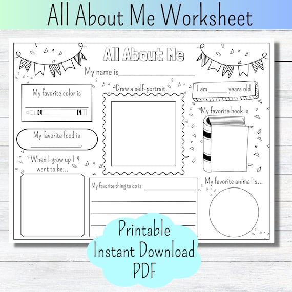 All about me printable homeschool page about me kid worksheet coloring page all about me activity sheet get to know me worksheet instant download