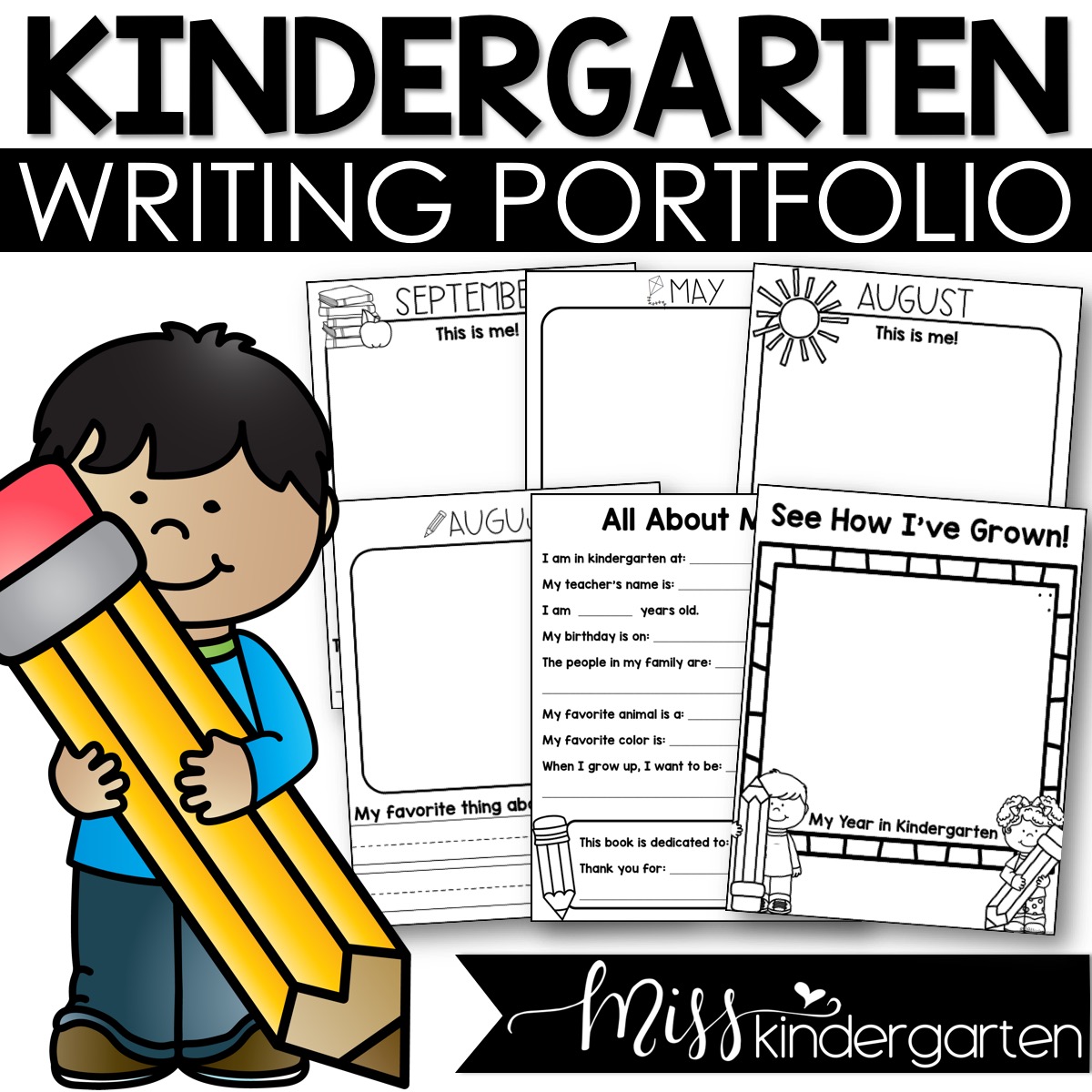Kindergarten writing prompts portfolio and self portrait templates