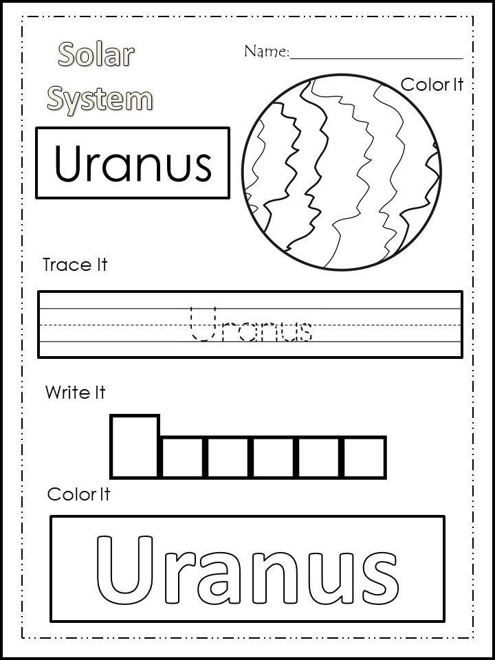 Solar system color read trace write worksheets made by teachers