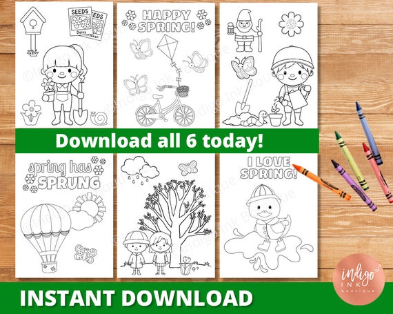 Spring coloring pages for kids spring printable coloring sheets preschool kids coloring homeschool coloring book instant download