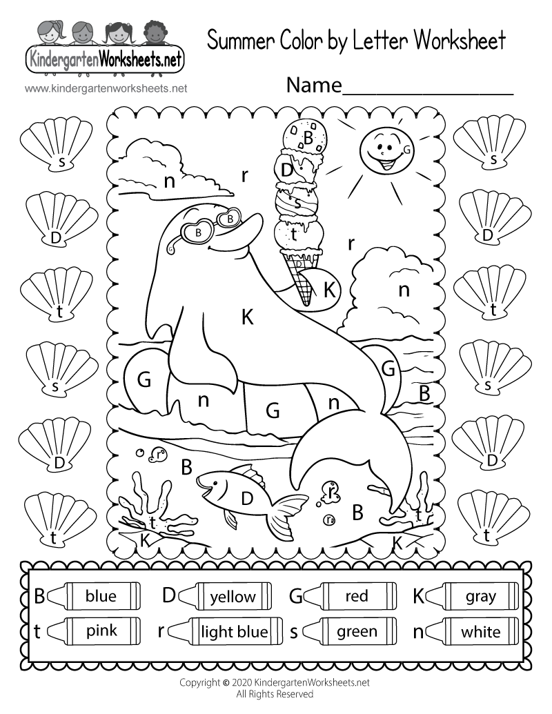 Summer color by letter worksheet
