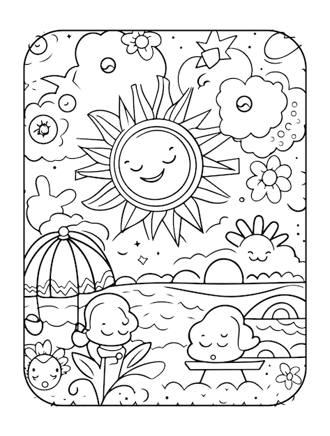 Premium vector summer coloring pages for kids hello summer coloring book for children