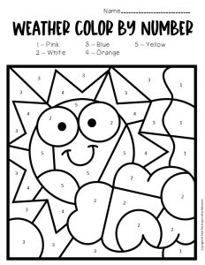 Color by number weather preschool worksheets