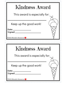 Kindness awards in black and white that students can color tpt