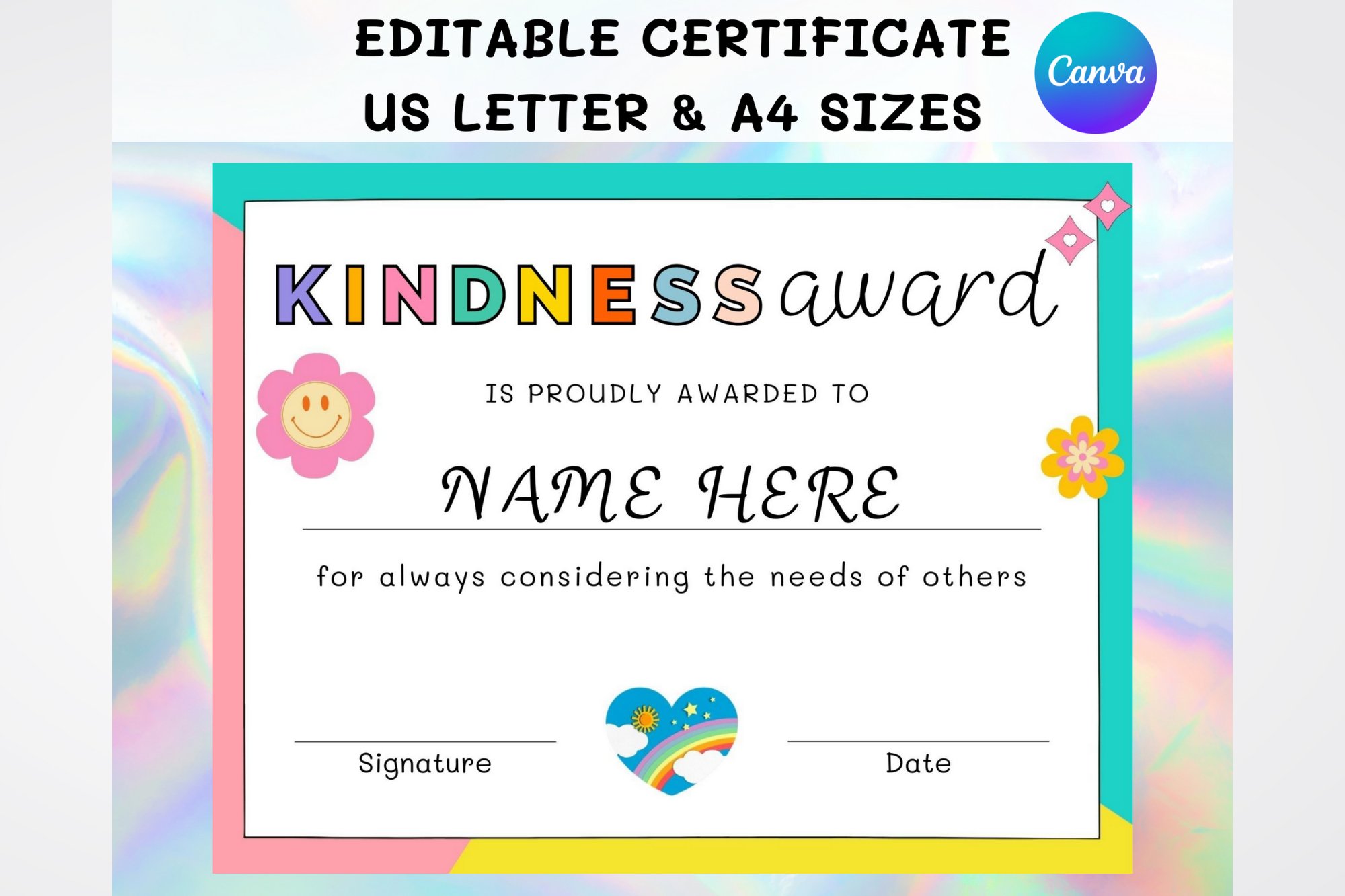 Editable cute kids kindness award certificate template pdf