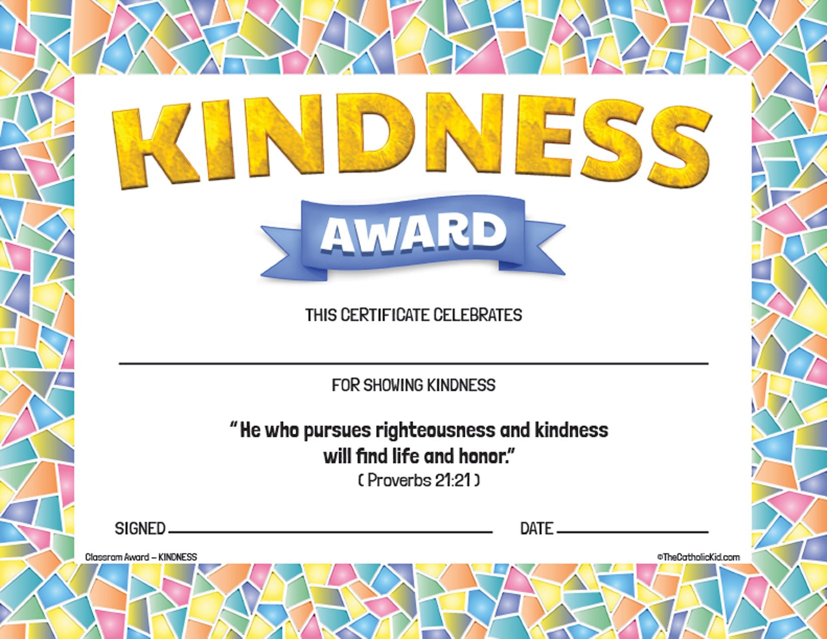 Catholic classroom student awards certificates