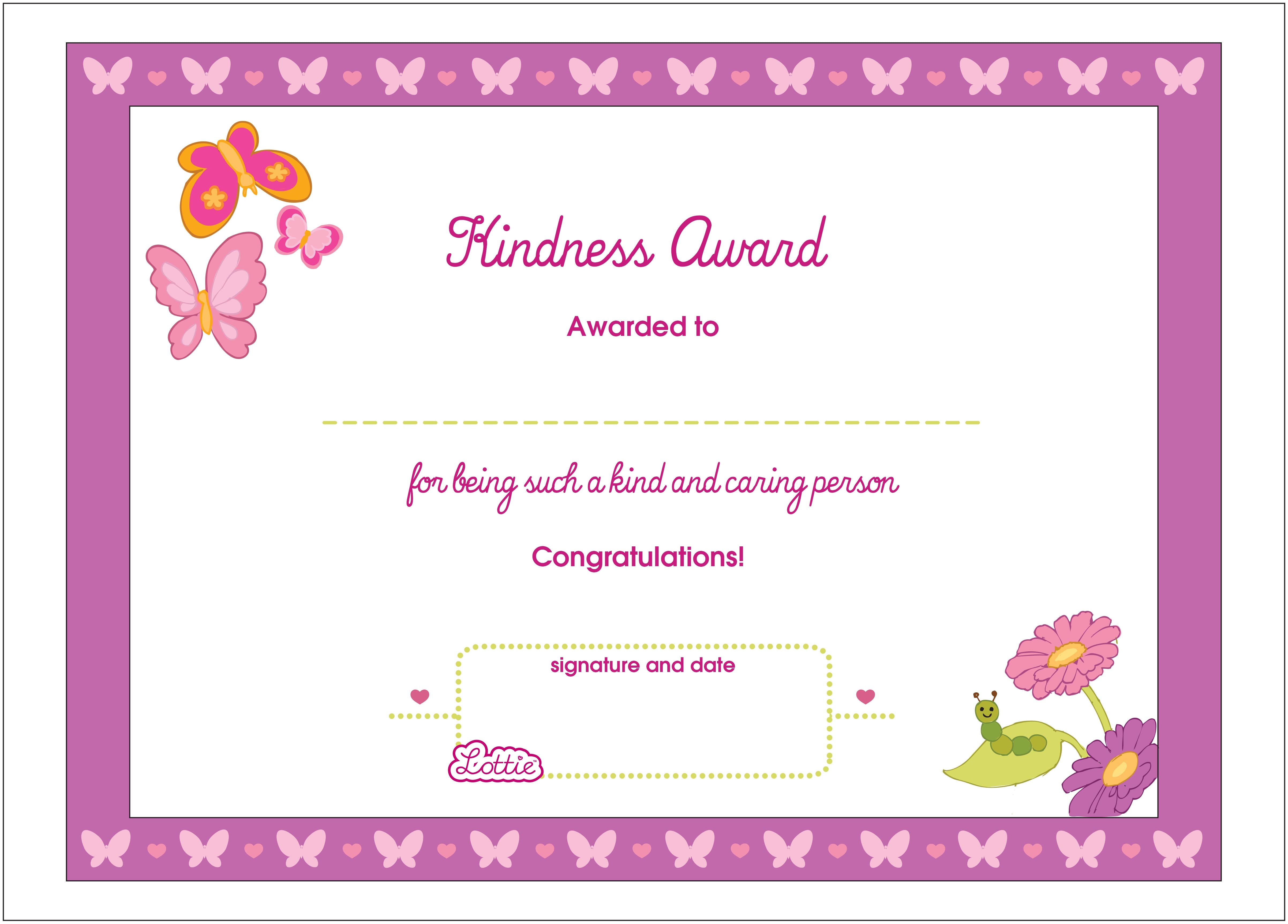 Free printable kindness award template