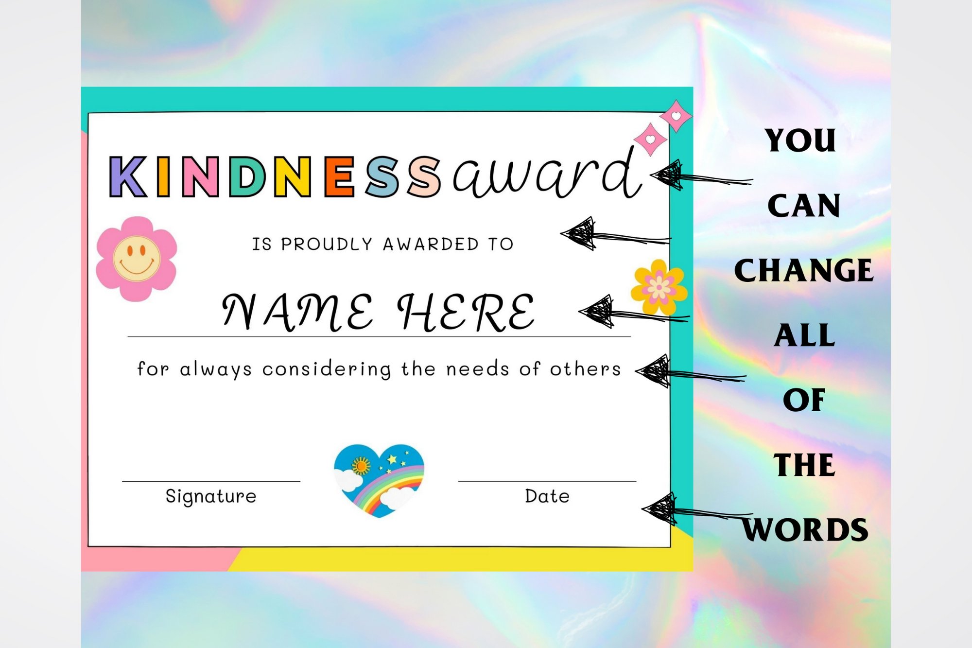 Editable cute kids kindness award certificate template pdf