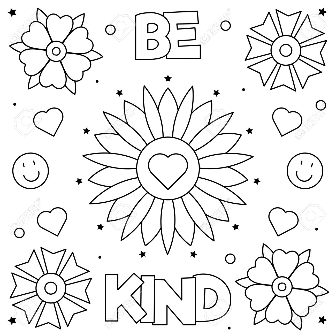 Be kind coloring page vector illustration of flowers royalty free svg cliparts vectors and stock illustration image