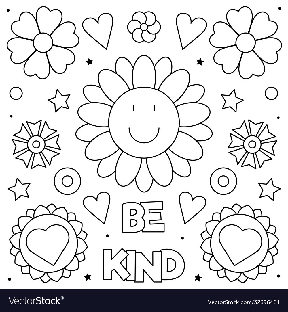 Be kind coloring page black and white royalty free vector