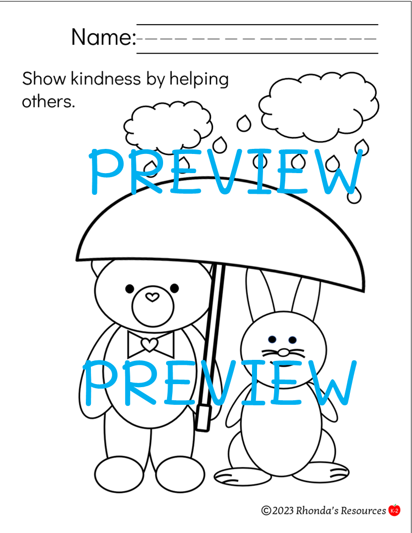 Kindness coloring pages and writing prompts made by teachers