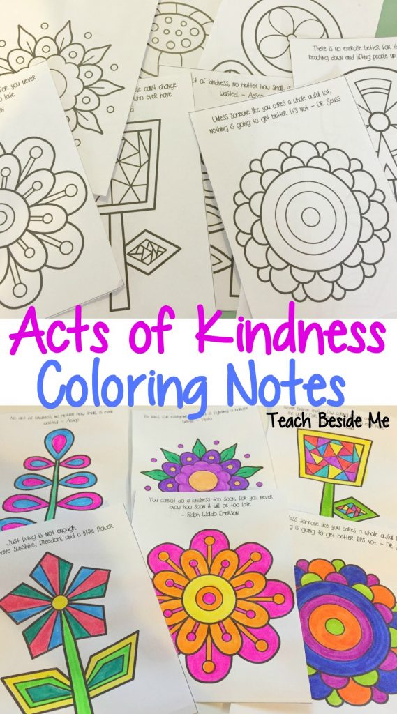 Random acts of kindness coloring notes for kids