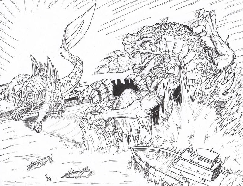 Geckoro vs godzilla by deadpoolrus on