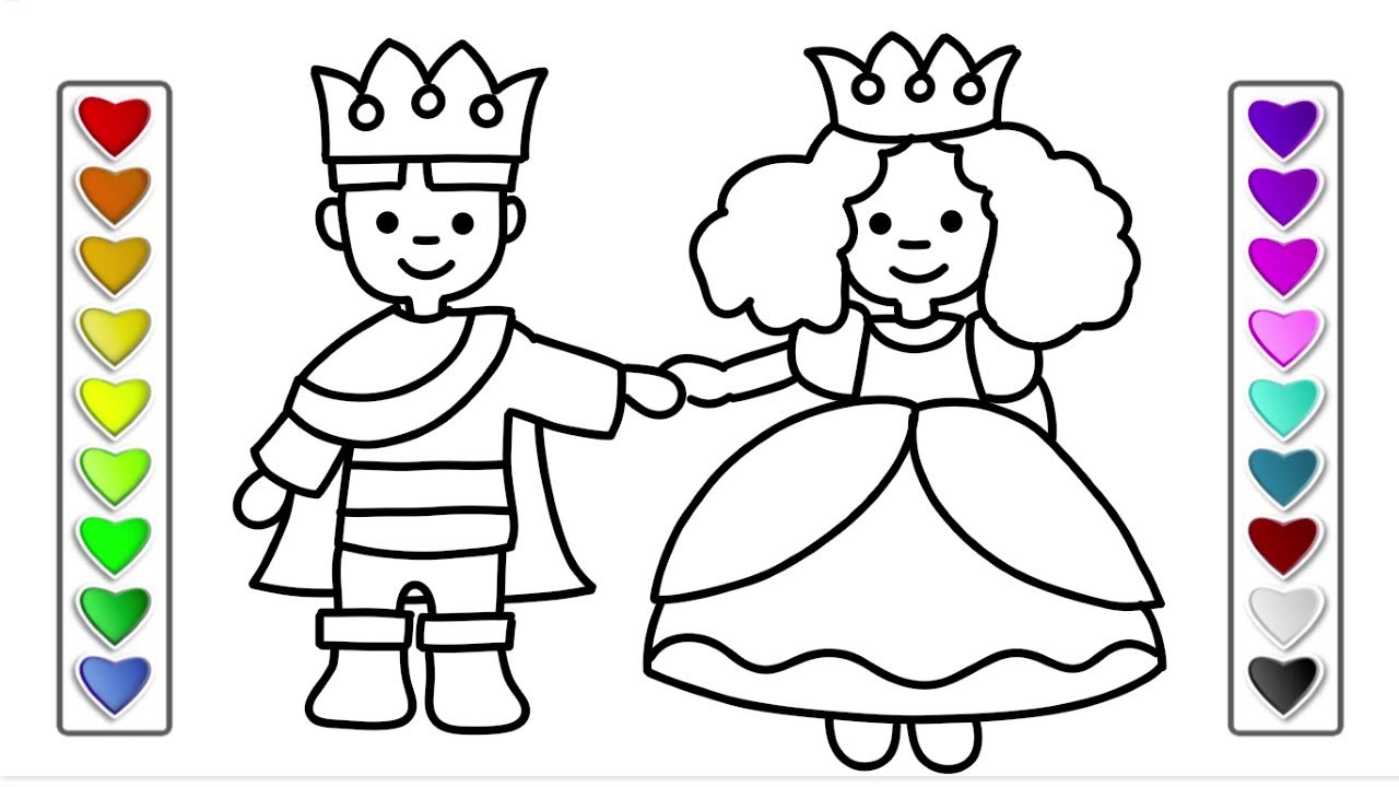 How to draw a king and queen l drawing and coloring pages learn colors for kids