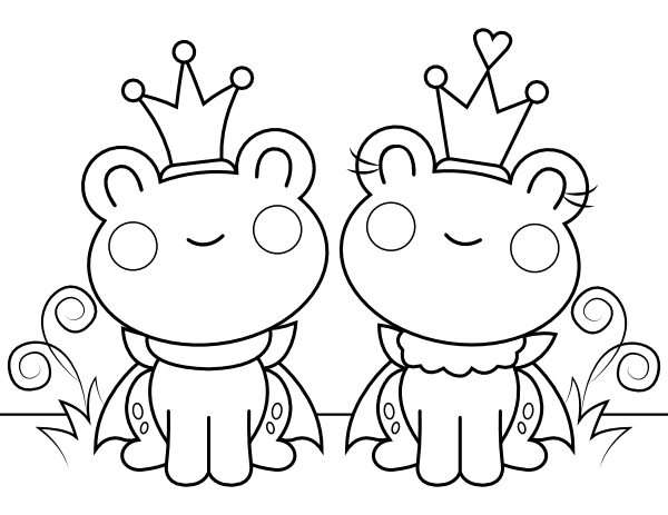 Printable frog king and queen coloring page