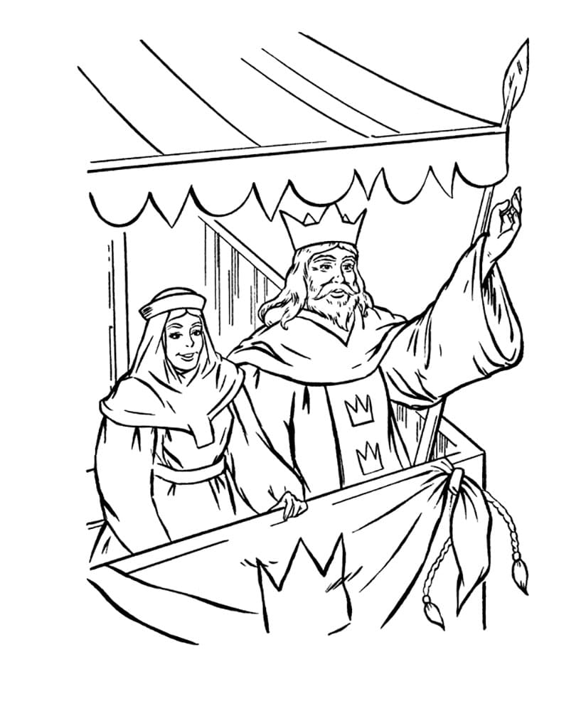 King and a queen greeting people coloring page