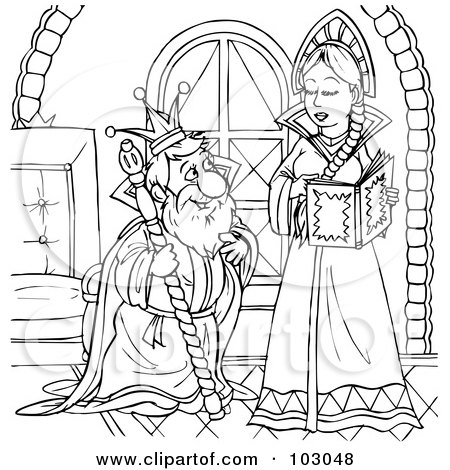 Coloring page outline of an old king and young queen posters art prints by