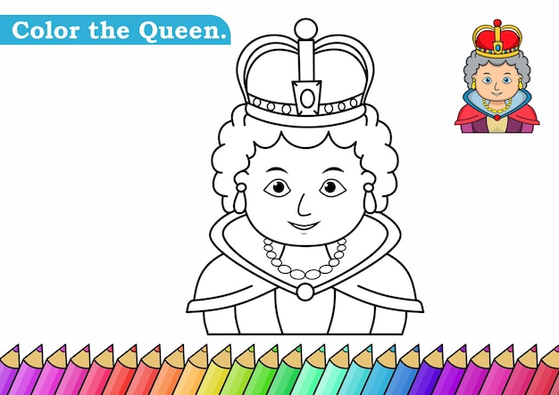 Premium vector coloring page for queen vector illustration kindergarten coloring pages activity worksheet