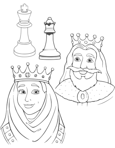 Queen and king chess pieces coloring page free printable coloring pages