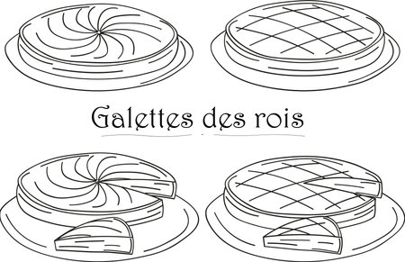 Galette des rois epiphany king cake french vector icon drawing illustration three kings cake with black lines