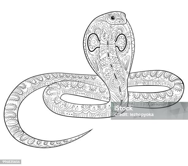 Coloring page with snake in patterned style stock illustration
