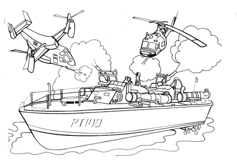 Patrol boat is attacked by helicopters coloring page free printable coloring pages