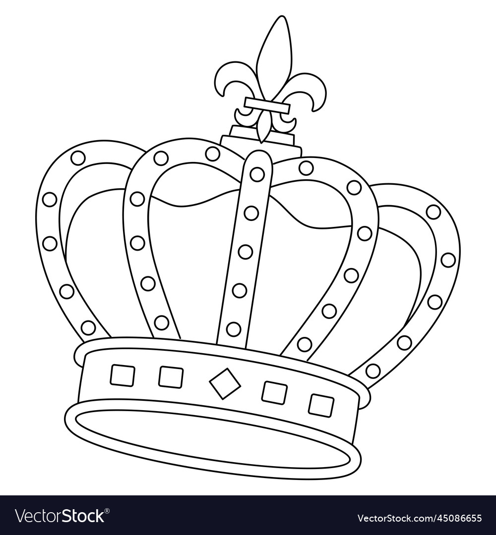 Mardi gras king crown isolated coloring page vector image