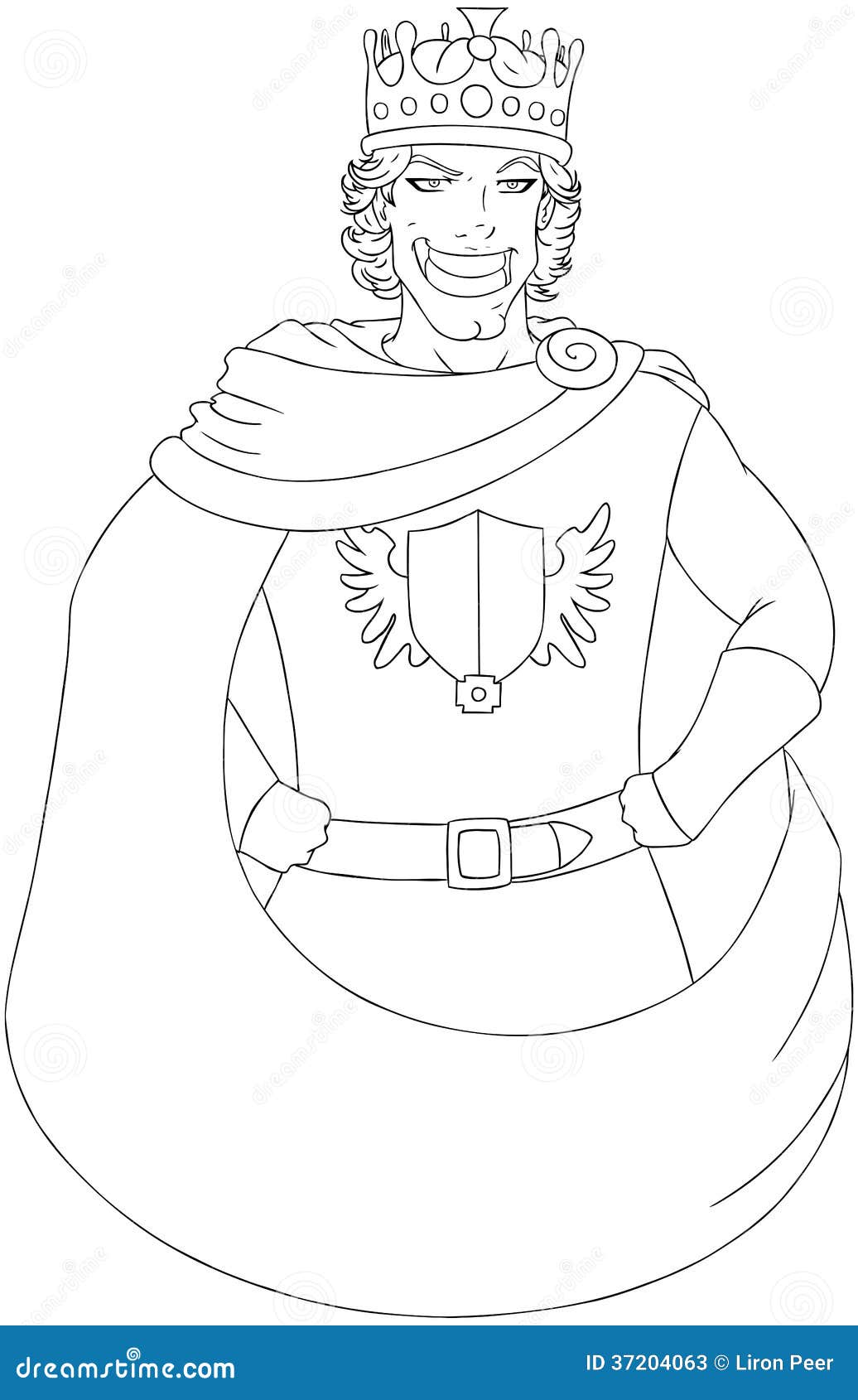 Young king with crown coloring page stock vector
