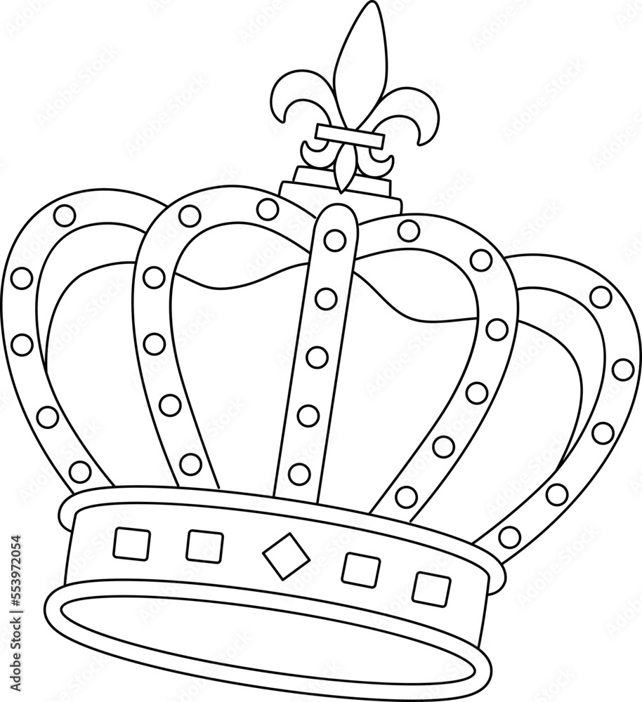 Mardi gras king crown isolated coloring page vector