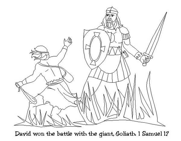 David won the battle with goliath in the story of king saul coloring page