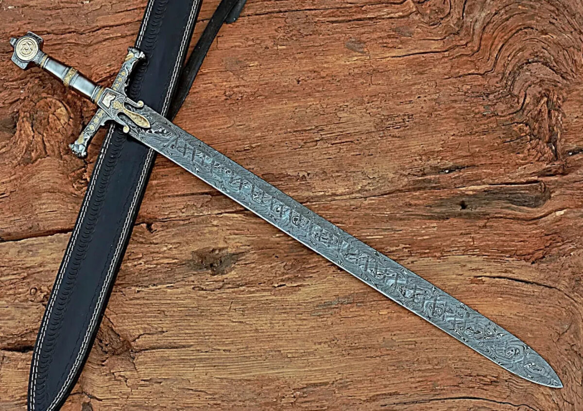 Damascus steel king solomon sworddavid sword with leather sheath shayanmiz