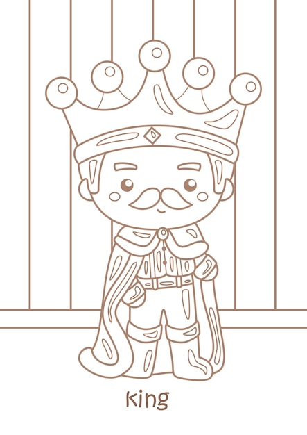 Premium vector alphabet k for king vocabulary coloring pages for kids and adult