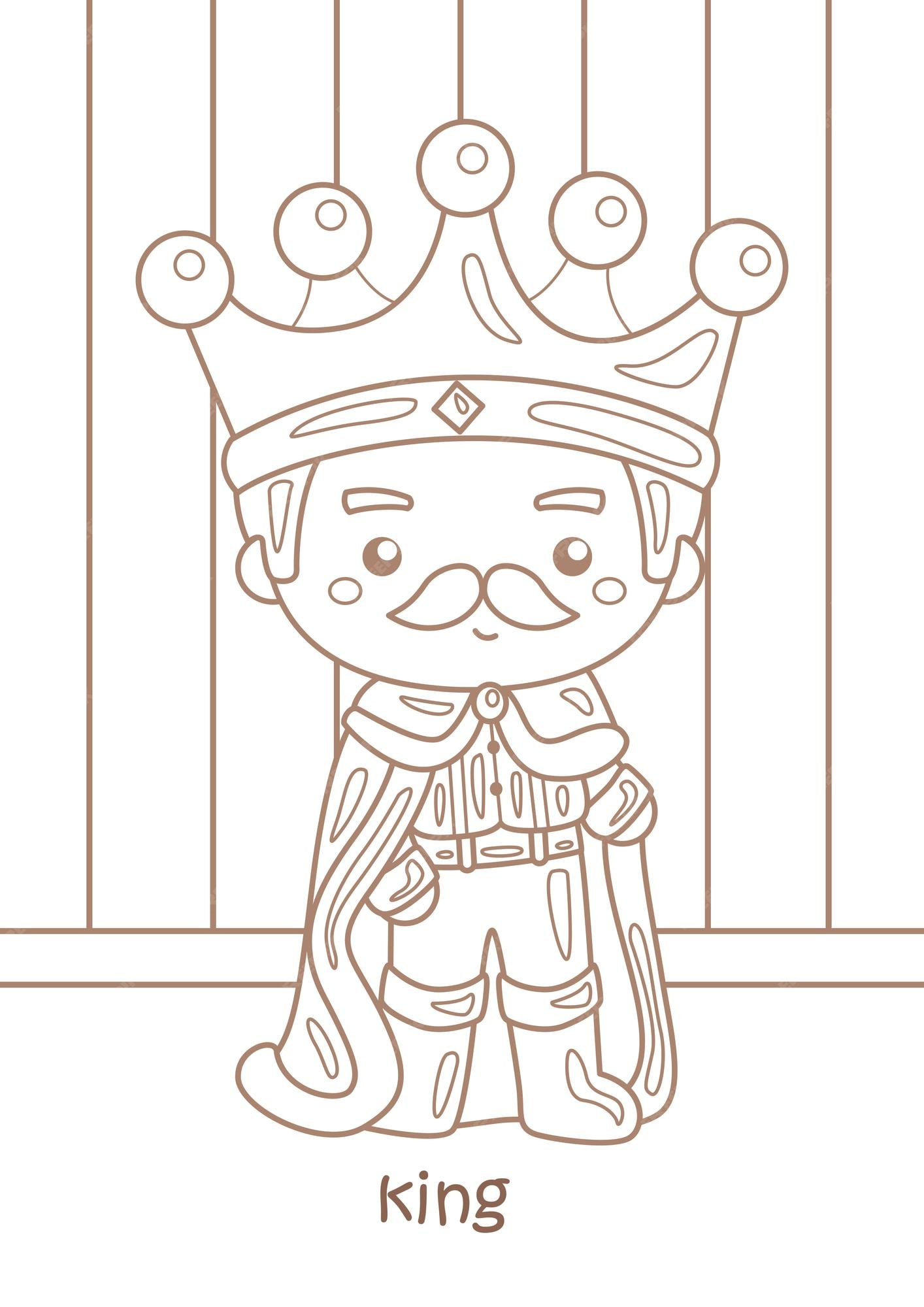 Premium vector alphabet k for king vocabulary coloring pages for kids and adult