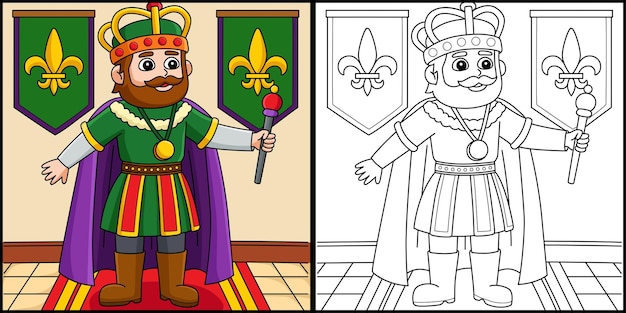 Premium vector mardi gras crown king coloring page illustration