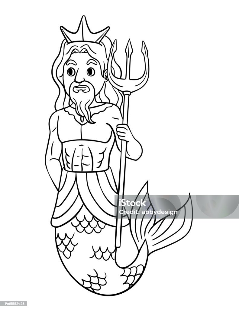 Merman king isolated coloring page for kids stock illustration