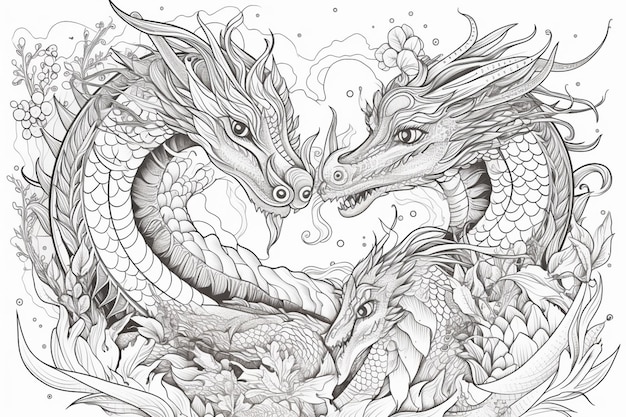 Premium ai image a black and white drawing of two dragons with the words dragon on the bottom