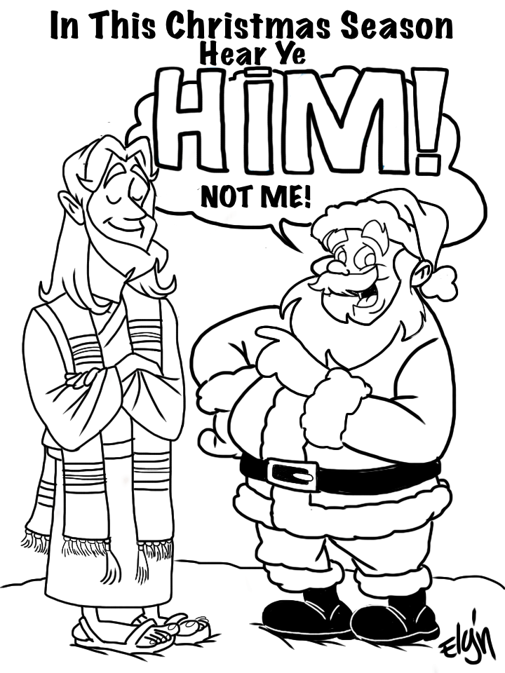 Jesus and santa cartoon coloring page