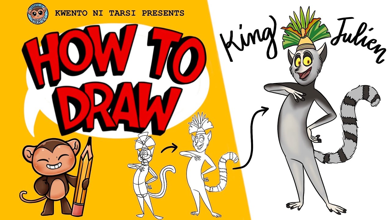 How to draw king julien madagascar step