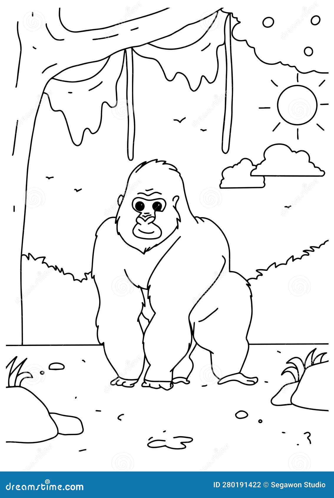 Children coloring book page big kingkong in nature illustration stock vector