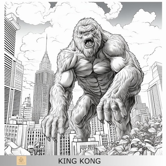Greyscale king kong printable coloring page printable adult coloring pagedownload greyscale gorilla illustration png