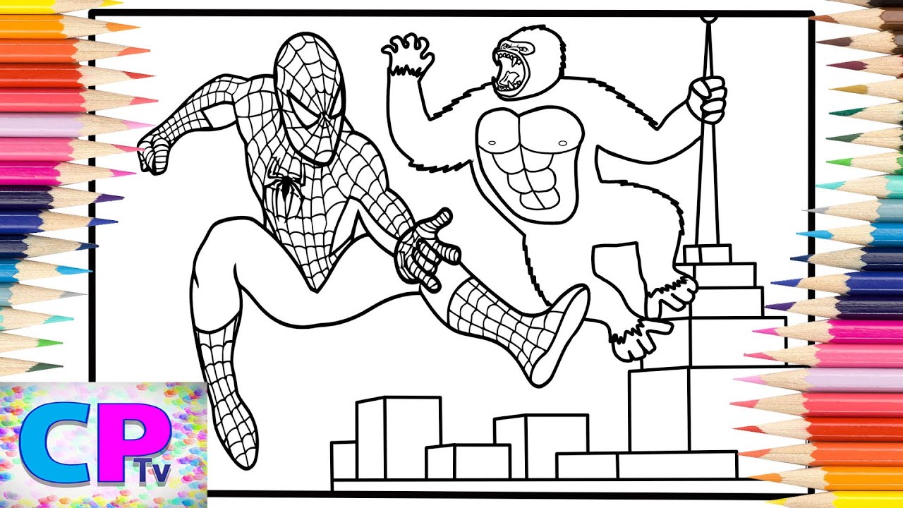 Spideran vs king kong coloring pagesking kong in the cityelektronoia