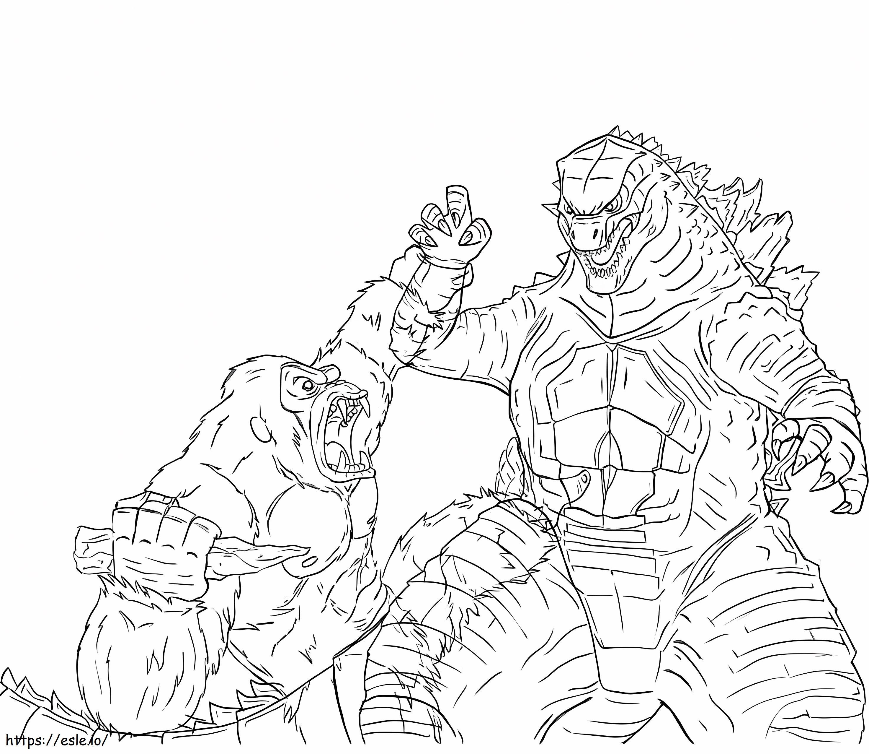 Genial king kong vs godzilla coloring page