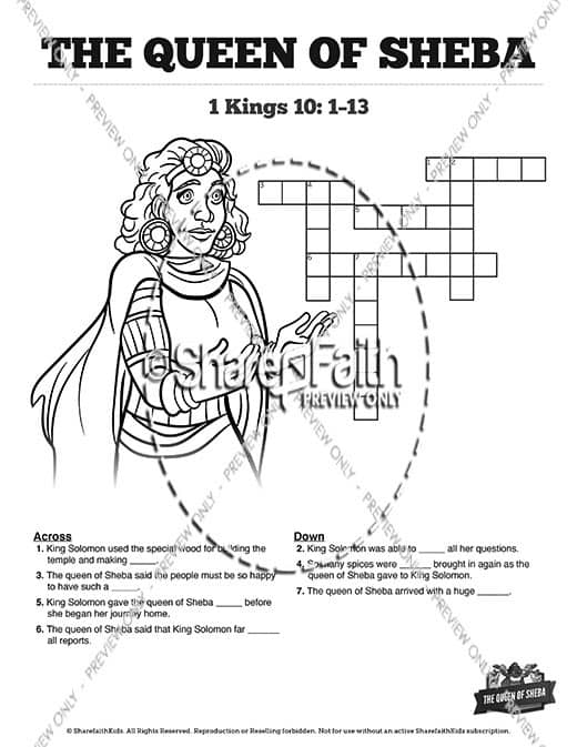 Kings the queen of sheba sunday school crossword puzzles â